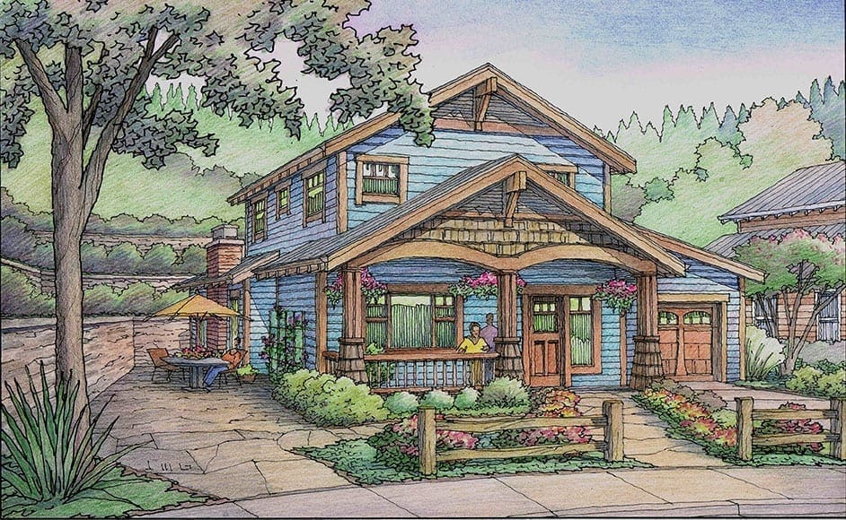 Blue Cottage with Wood Trim for Senior Living
