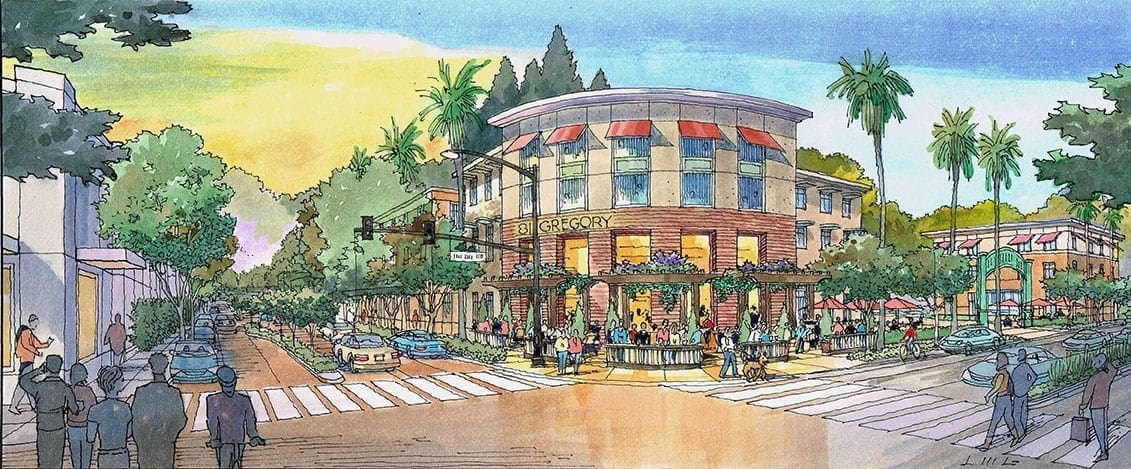 Watercolor Rendering of Office Building Development with Brewery