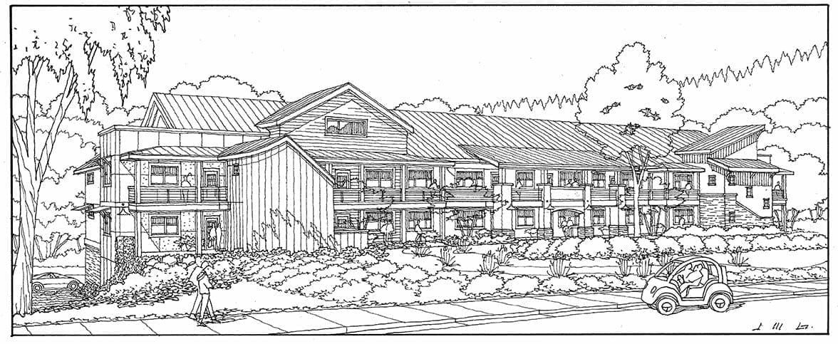 Black & White Freehand Line Drawing of Planned California Condo