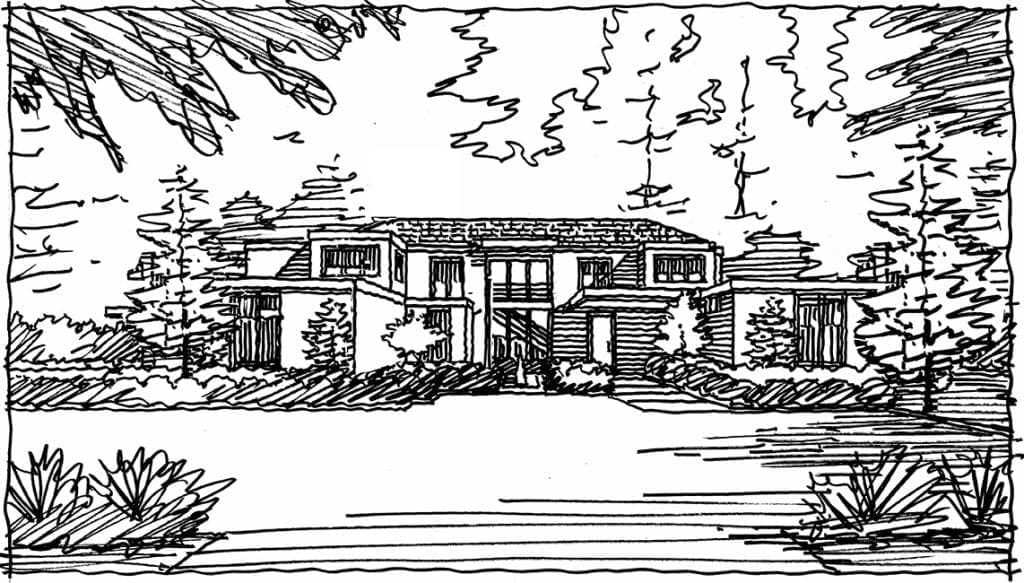 Rough Sketch for Front Perspective Rendering of Atherton, CA. Residence