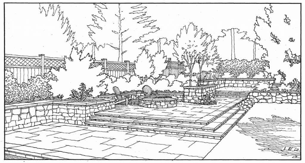 Freehand Line Drawing of Landscape Improvements