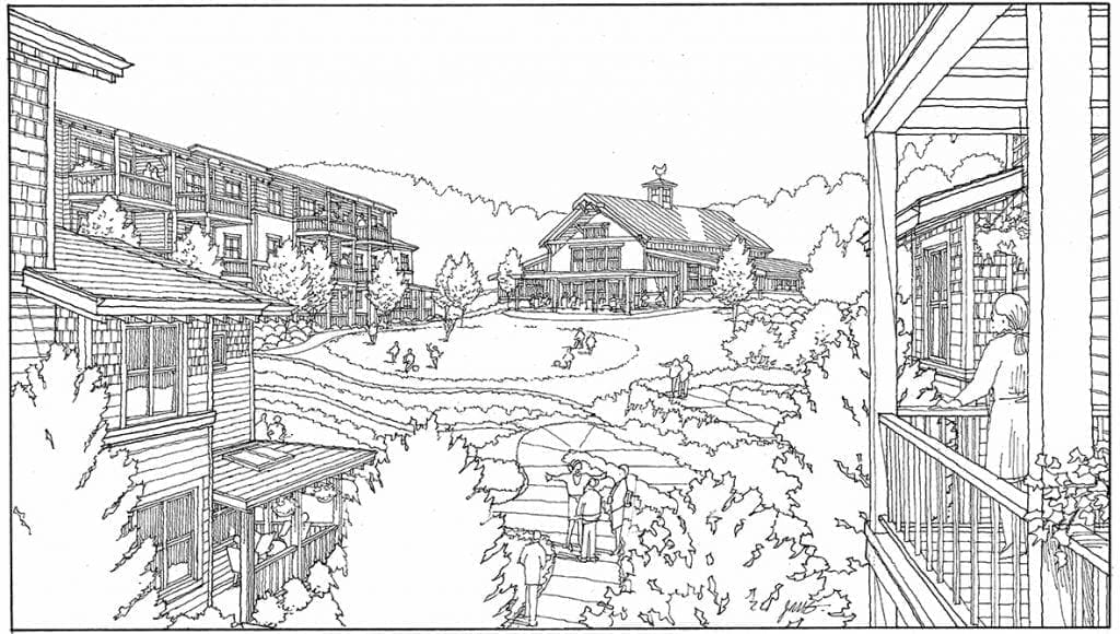 Black & White Perspective Rendering of Spokane Cohousing Project
