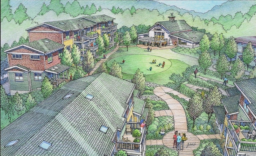 Color Pencil Rendering of Cohousing Project Planned for Spokane, WA.