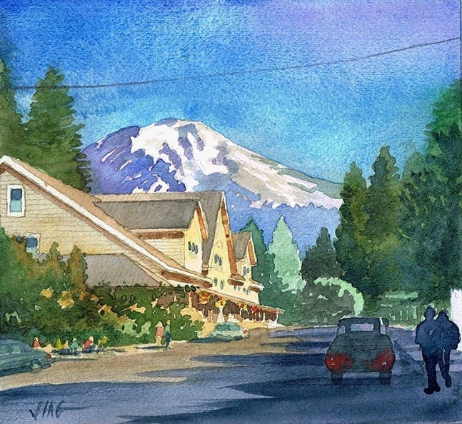 Watercolor Painting of McCloud and Mount Shasta