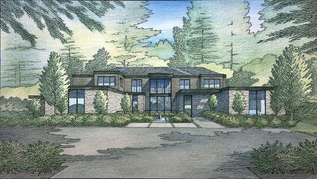 Color Pencil Rendering of New Custom Residence in Atherton, CA