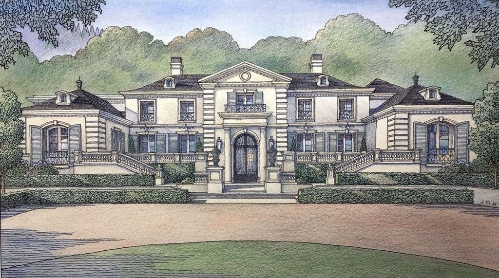 Color Pencil Rendering of New Custom Residence in the San Jose Area