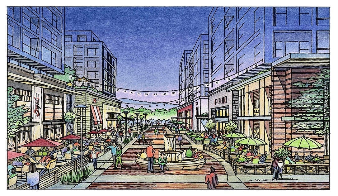 Color Pencil Rendering of Mixed Use Development for Silicon Valley