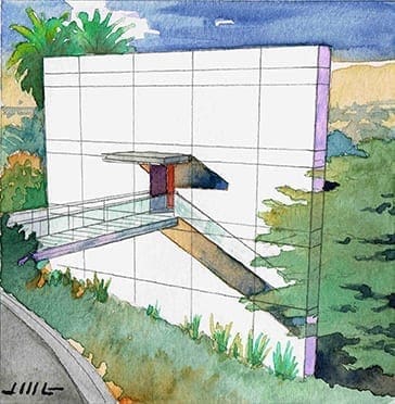 Watercolor Rendering of Hillside House Designed by Jeffrey Michael George