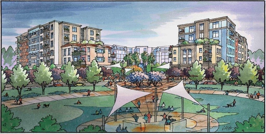 Watercolor Rendering of Mixed Use Project in San Jose