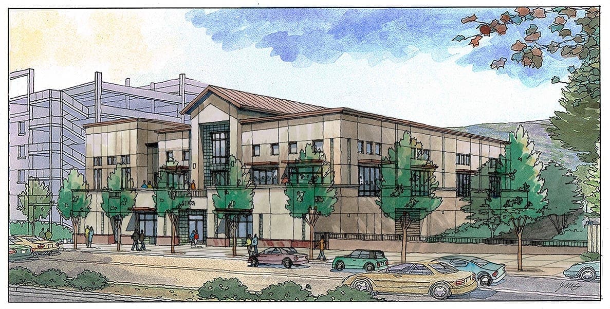 Watercolor Rendering of Daly City Project designed by San Francisco Architect