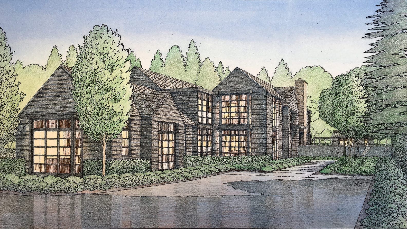 Color Architectural Rendering of Woodside Residence