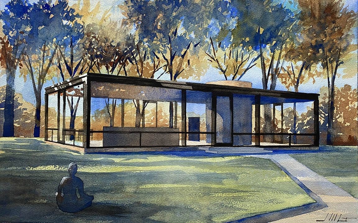 Watercolor Painting of Philip Johnson's Glass House