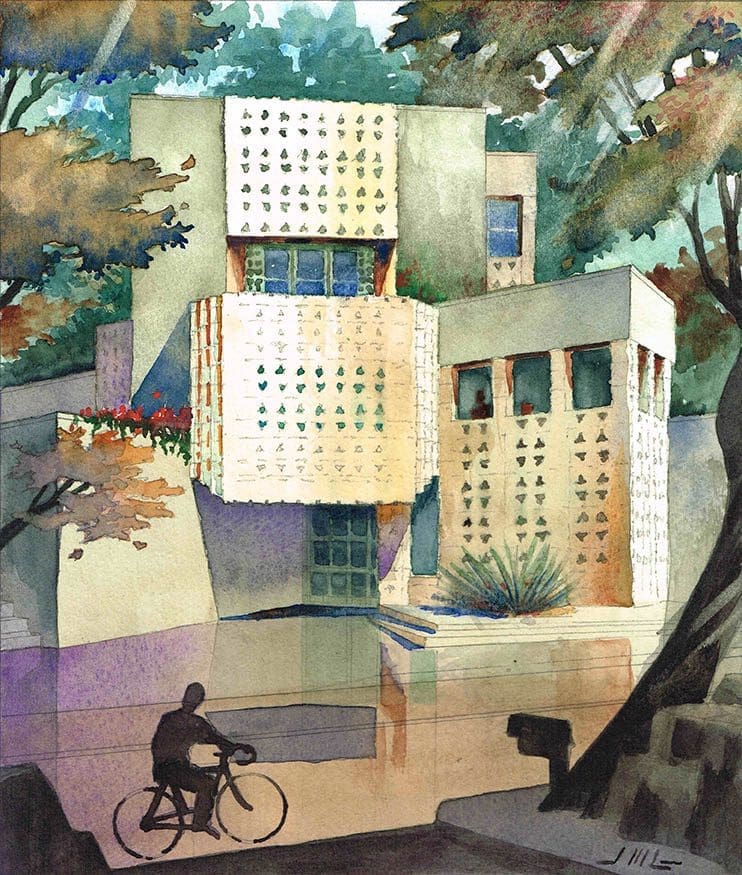 Watercolor Painting by Jeffrey Michael George of Lloyd Wright's Derby House