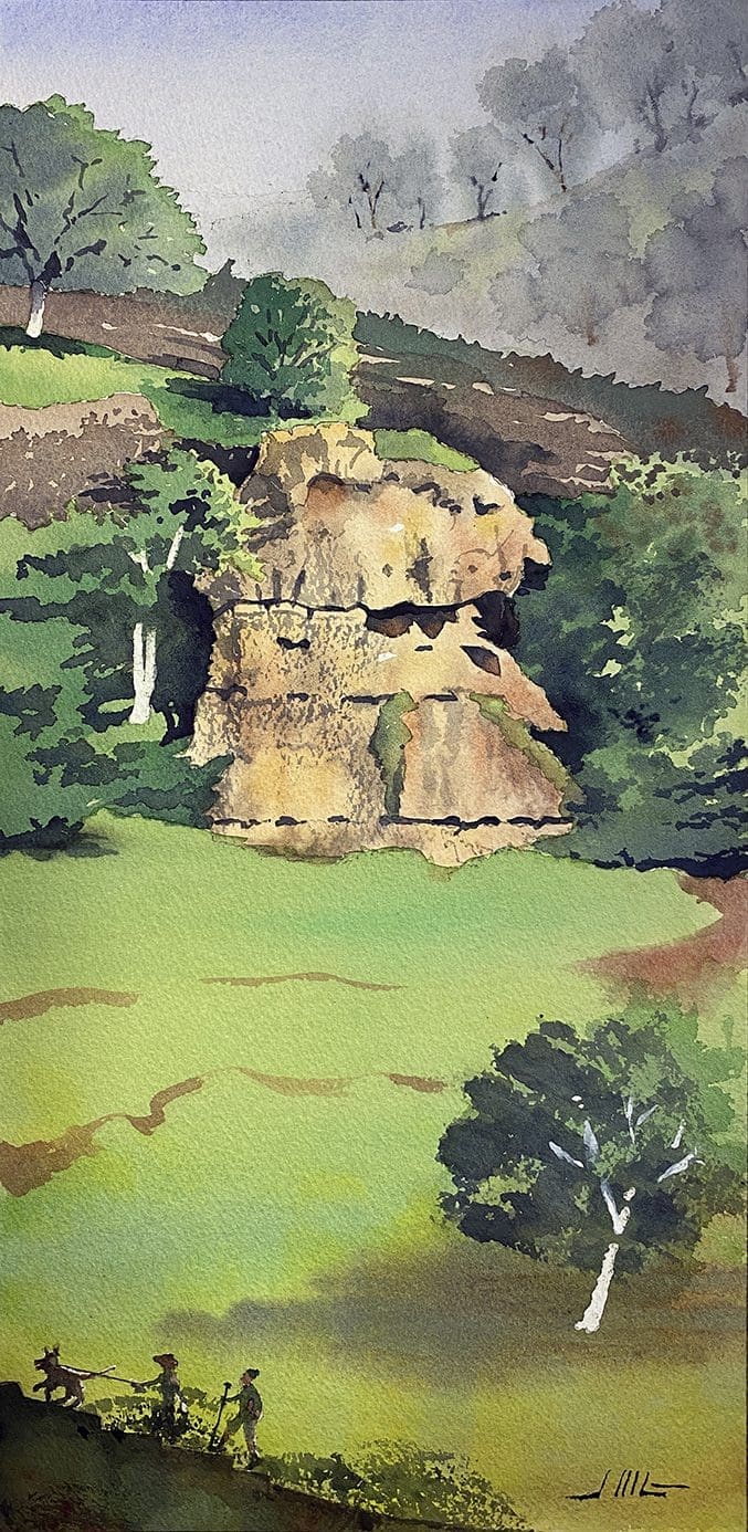 Watercolor Painting of Monkey Face Rock, Chico, California