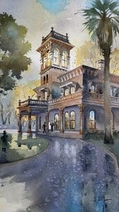 Watercolor Painting of Bidwell Mansion in Chico, California