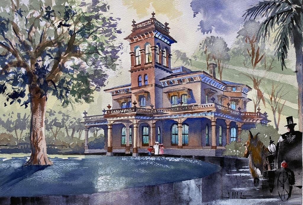 "Return to Bidwell Mansion" Watercolor Painting