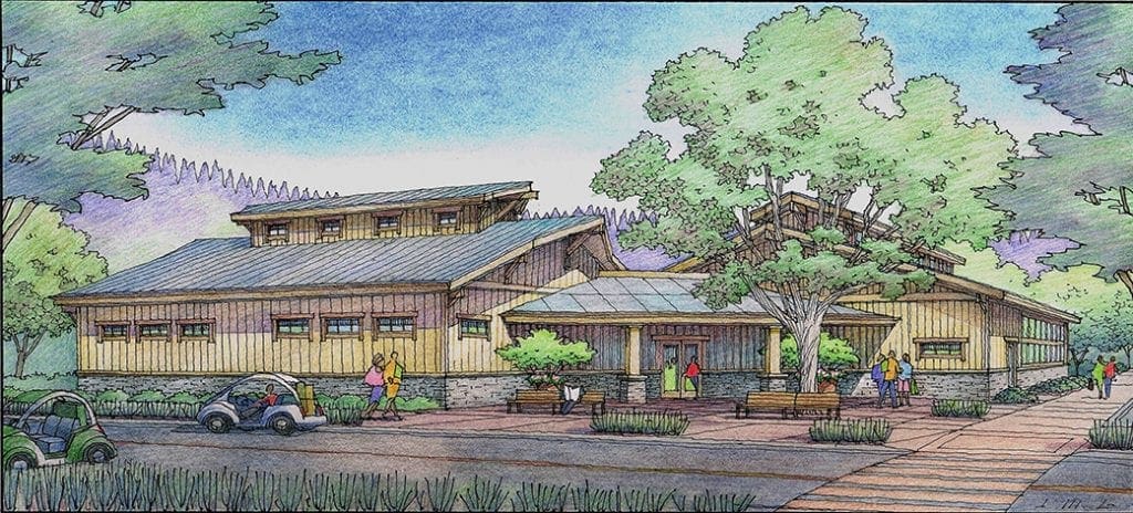 Color Pencil Rendering of Pool Building Like Barn