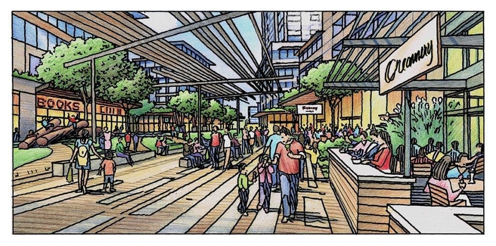 Color Pencil Rendering of Urban Walking Street for San Francisco Area