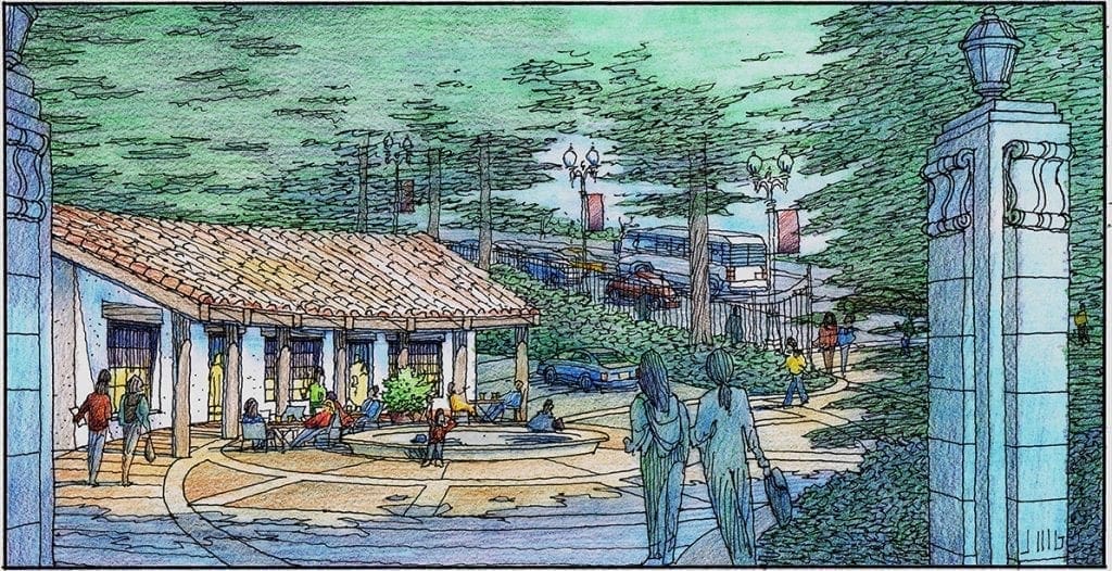 Hand-Drawn Color Rendering of Improvements to Oakland School