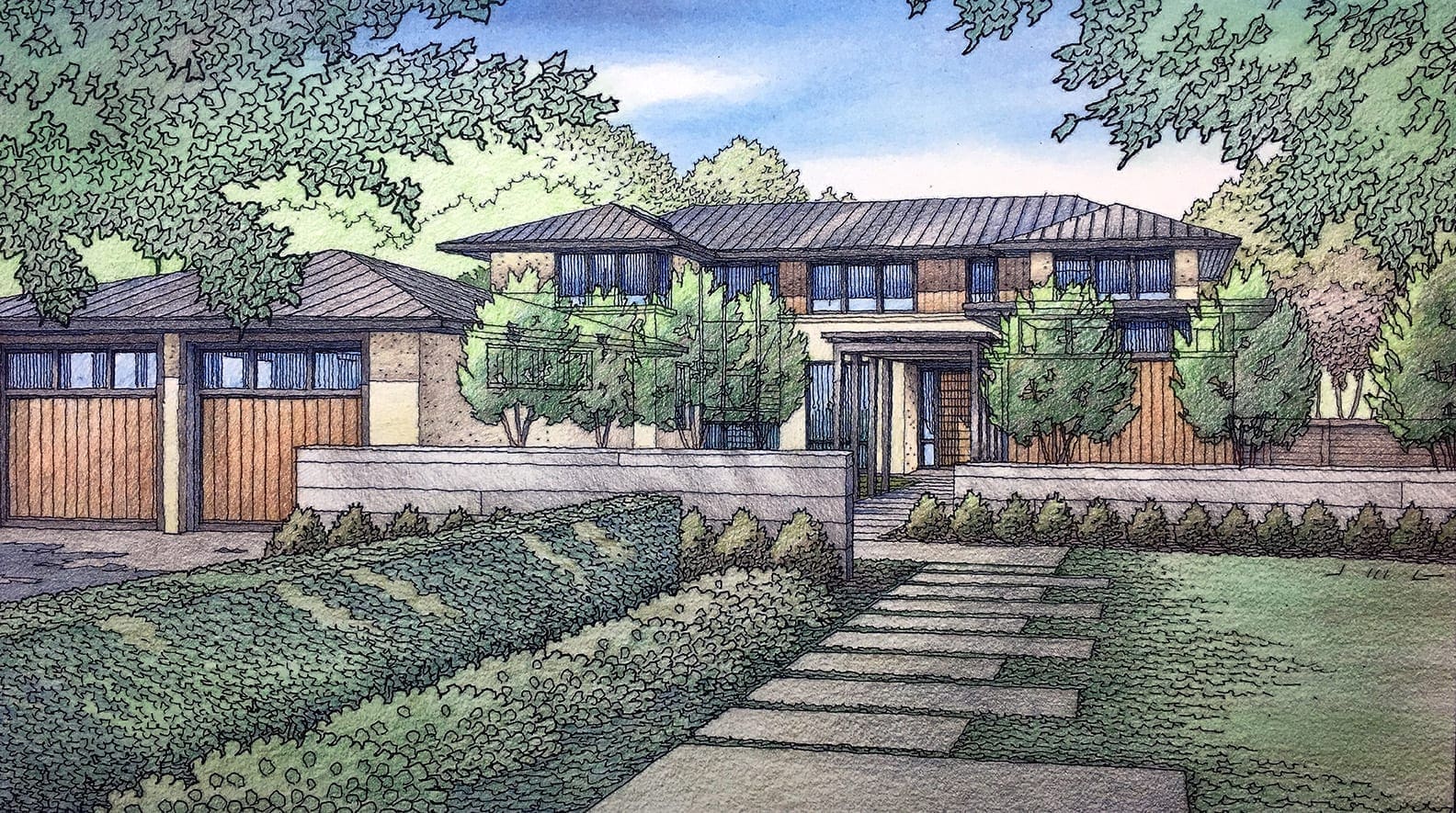 Color Architectural Rendering of Woodside Residence