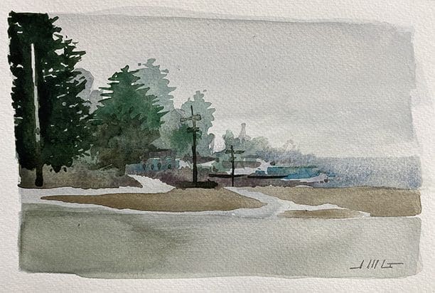Watercolor Painting of Coastal Fog