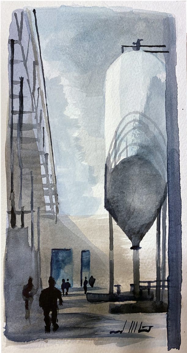 Watercolor of Brewery Scene by Jeffrey Michael George