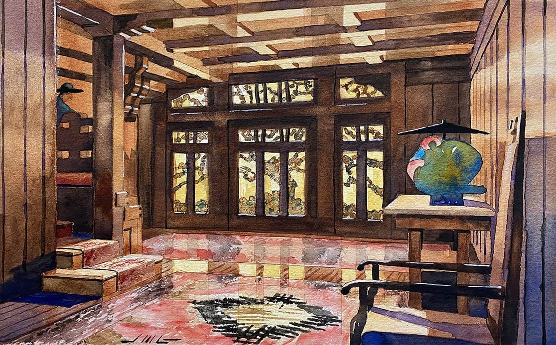 Watercolor Painting of Gamble House in Pasadena By Greene & Greene