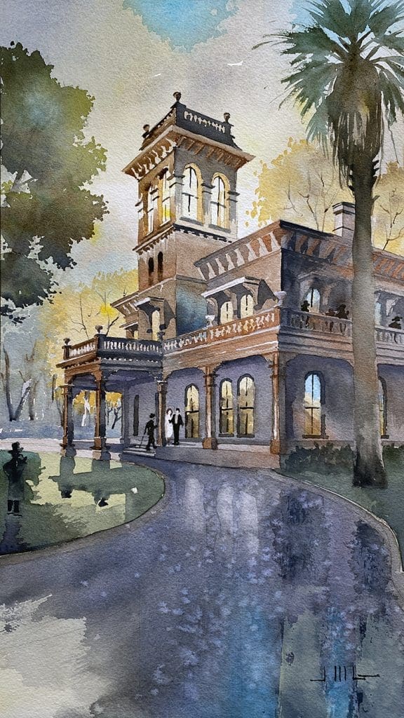 Watercolor Painting of Bidwell Mansion in Chico, California