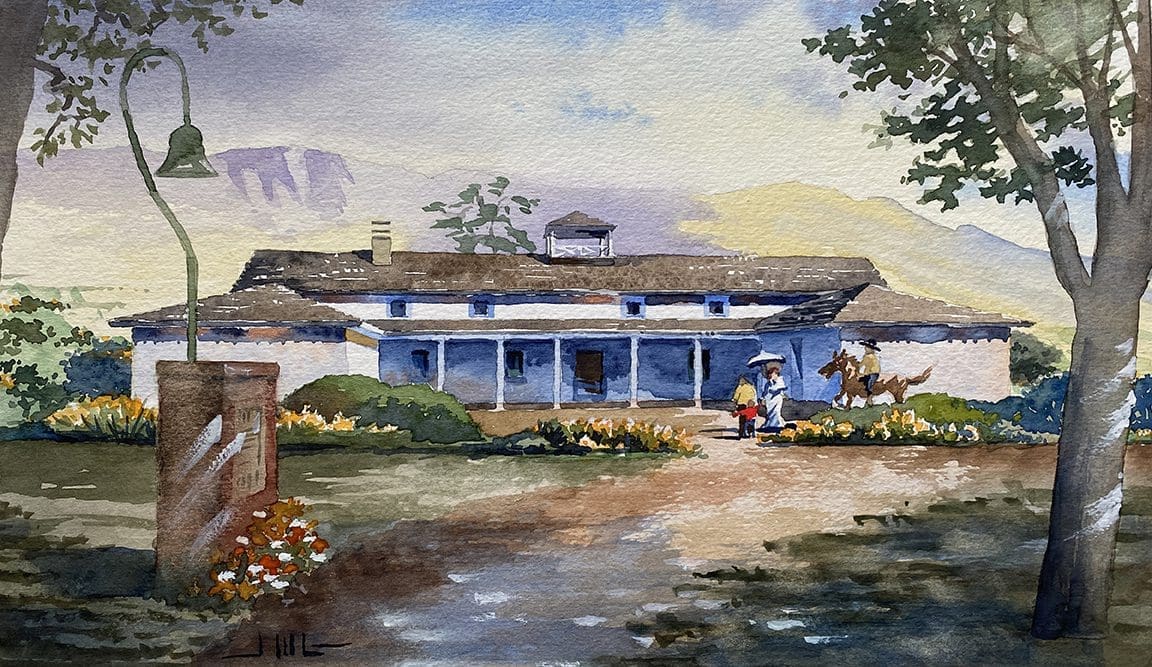Watercolor Painting of Dana Adobe, Nipomo, California