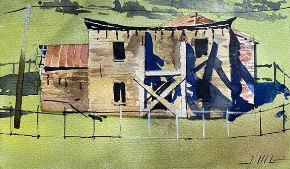 Watercolor Sketch of Building in Gold Rush Country