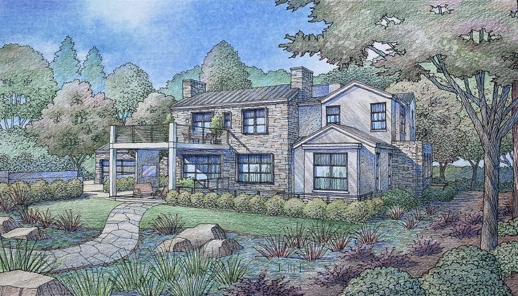 Hand Drawn Color Pencil Renderings of Los Altos Hills Project